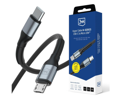 Kabel 3mk Hyper Cable N-SERIES C to Micro 3m QC 3.0 5V/2A 10W Black